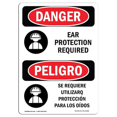 Signmission OSHA, Ear Protection Required Bilingual, 14in X 10in, 10" W, 14" H, Spanish, OS-DS-D-1014-VS-1188 OS-DS-D-1014-VS-1188